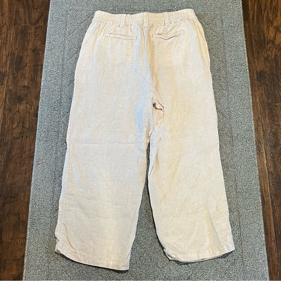 Lands End Pants Womens 14 Tan Linen Pull On Cropped Paper Bag Elastic Waist - Picture 7 of 9